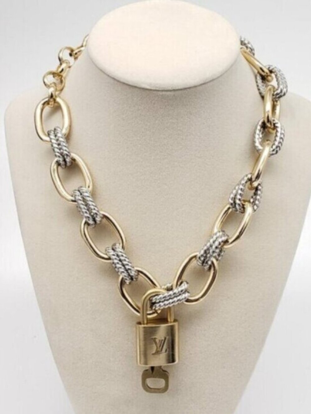 Authentic Louis Vuitton Gold Padlock w/ Unbranded Fashion Geometry Necklace - Picture 9 of 9